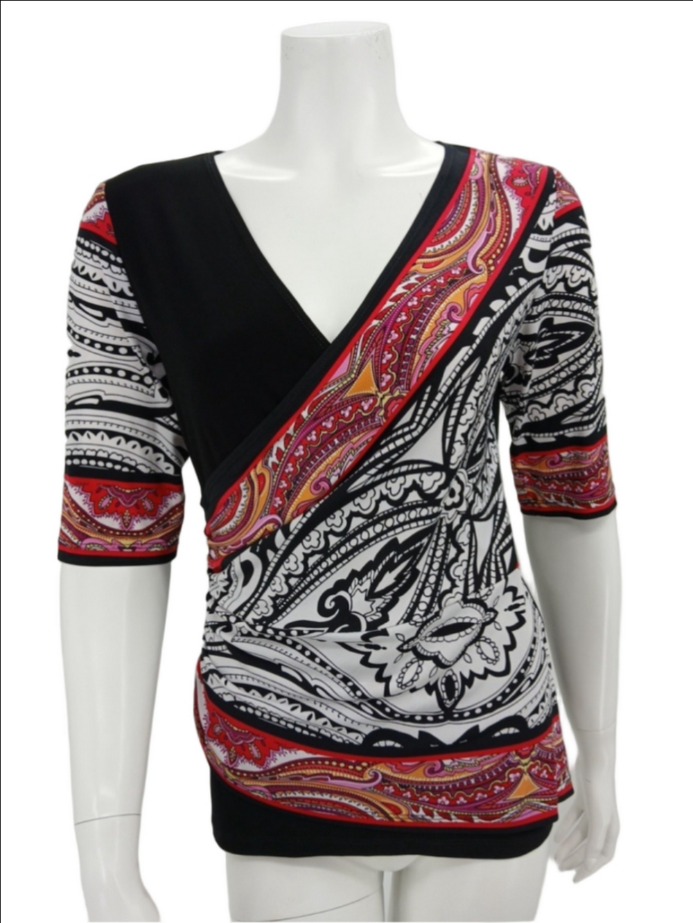 Joseph Ribkoff Paisley Wrap Style Womens Top Size 8 Polyester Blend